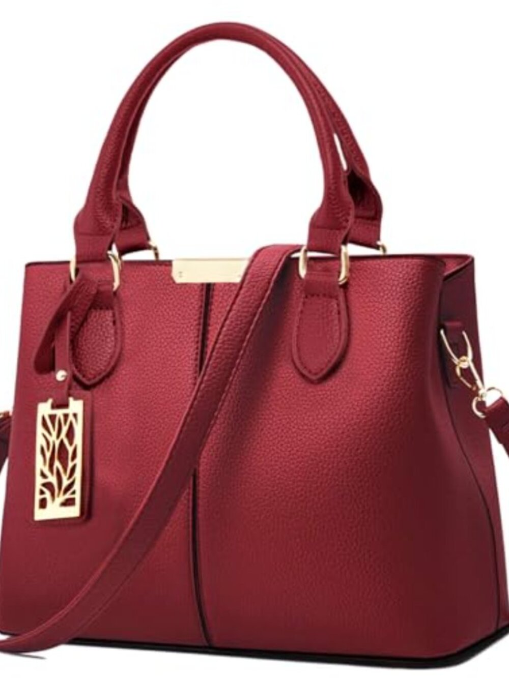 Faux Leather Satchel Top Handle Bag with Adjustable Strap